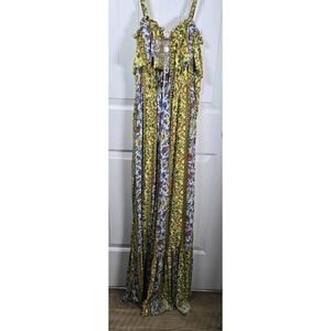 Easel floral Boho wide leg jumpsuit Romper Yellow Ruffle Legs size M NWOT